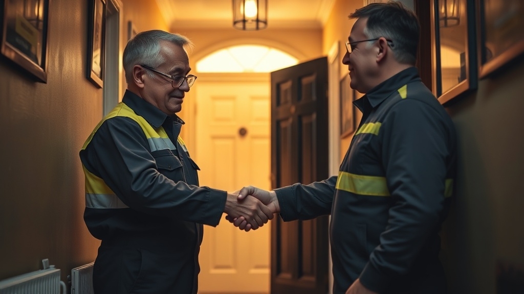 Engineer shaking hands with a North Kensington homeowner after locating their leak