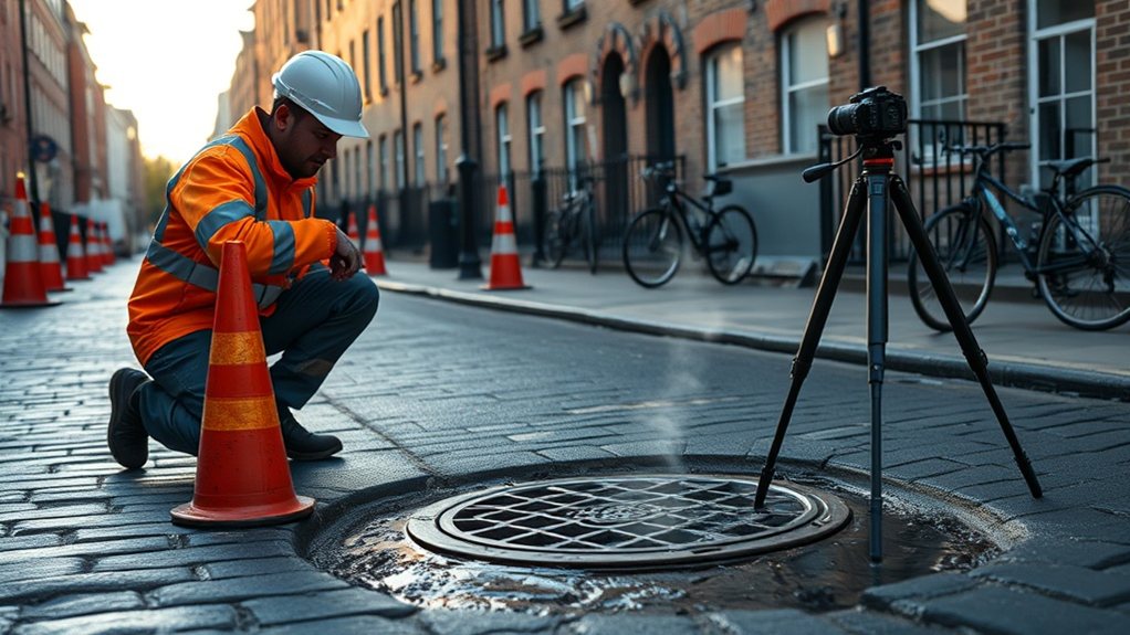 Engineer carrying out water mains leak detection in North Kensington